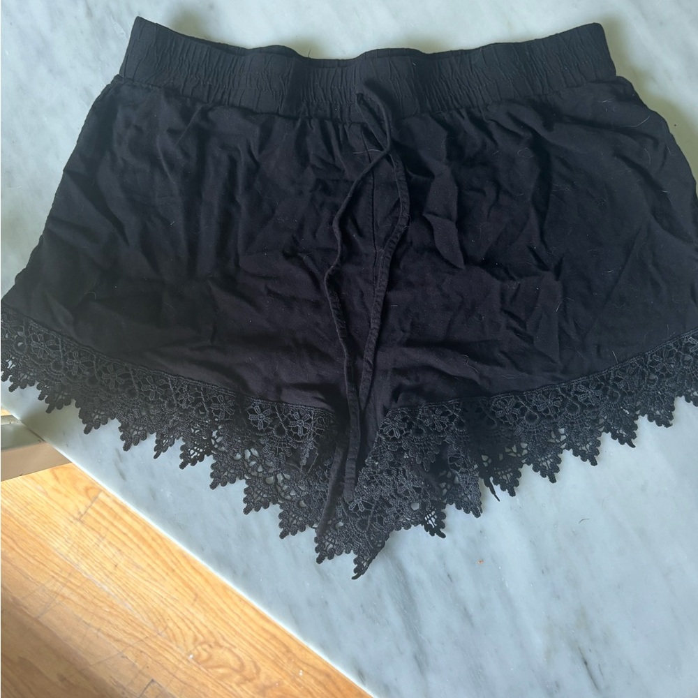 Ambiance Black Lace Hem Sleep Shorts